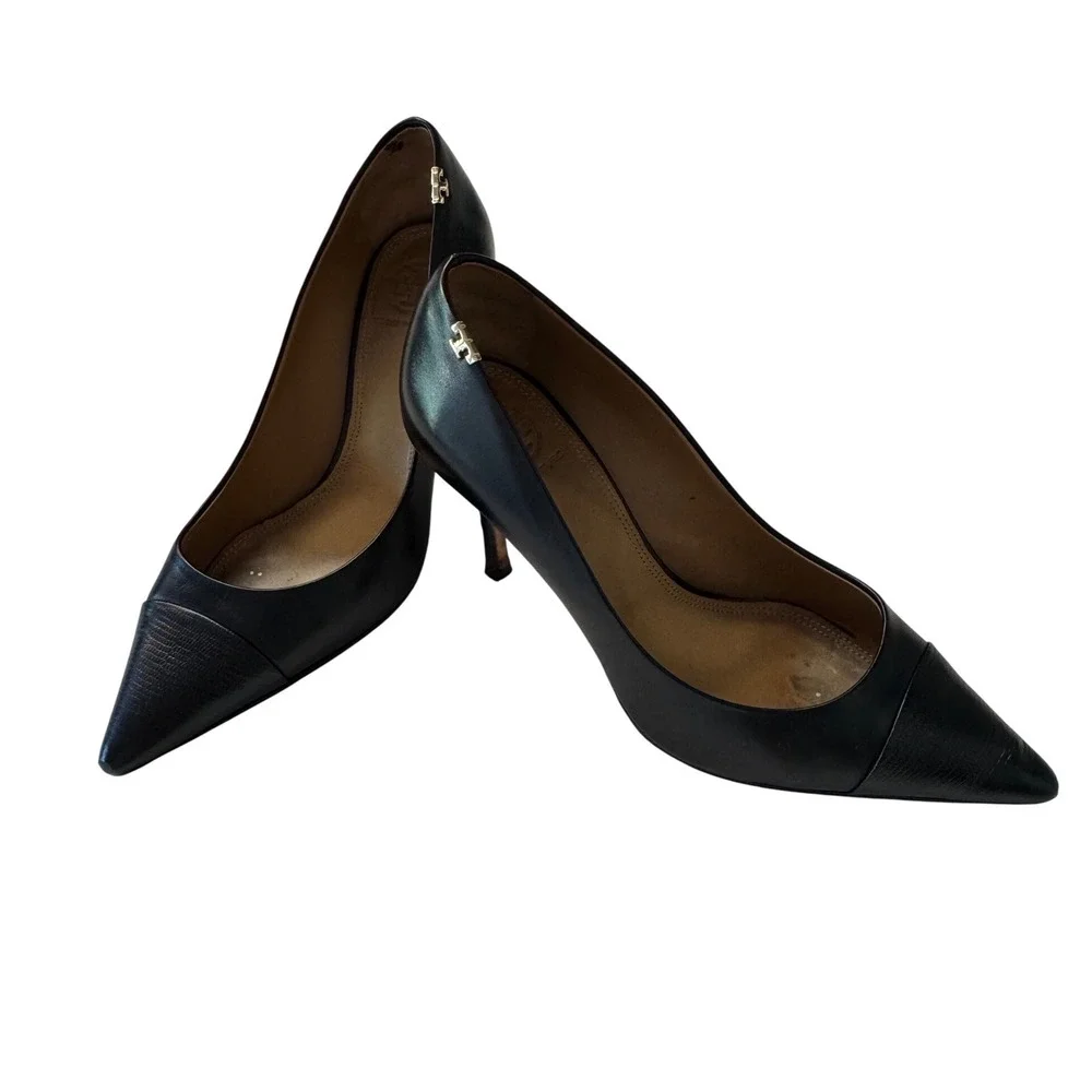 Tory Burch Penelope Cap Toe Pumps Black Leather Vibram Resoled Heels Sz 6
